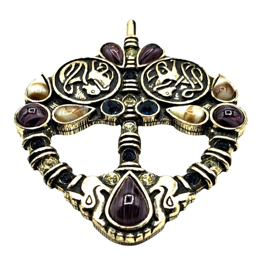 Sol Dor Art Glass Brooch Celtic Irish Rhinestone Pin Signed Costume Jewelry Vint